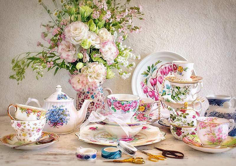 Pussel Still Life With Porcelain and Flowers 500 Bitar