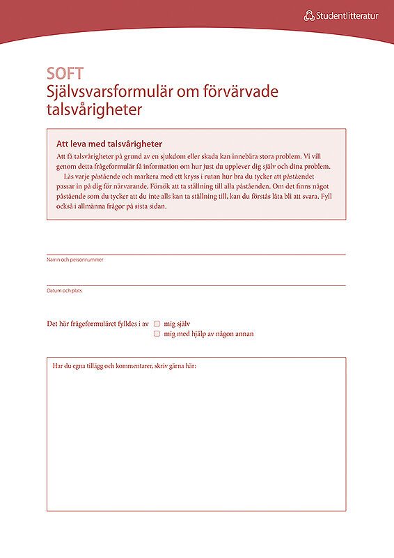 Dysartri - SOFT - Självsvarsformulär om förvärvade talsvårigheter